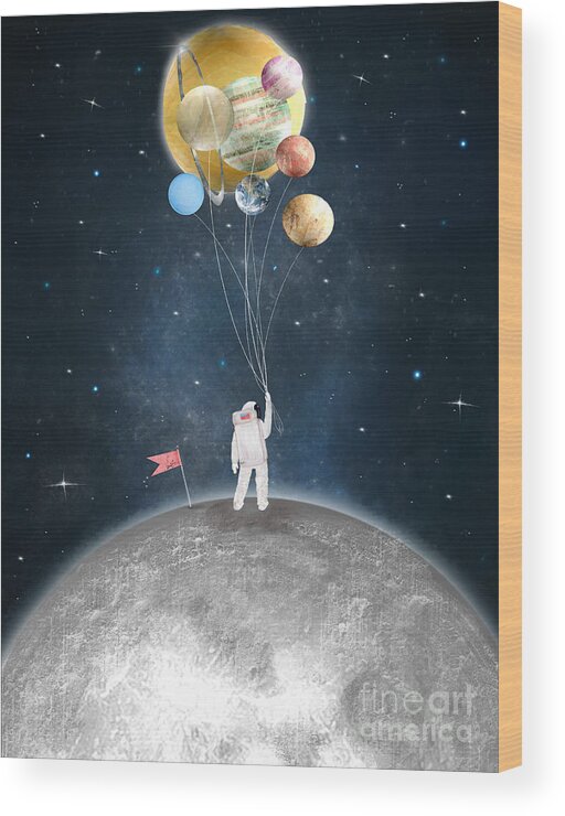 Solar System Wood Print featuring the painting Star Man by Bri Buckley