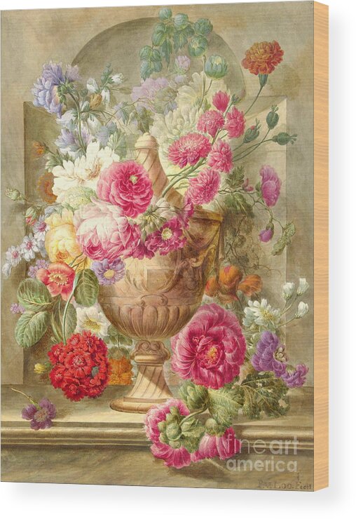 Pieter Van Loo Wood Print featuring the painting Still Life with Flowers by Pieter van Loo