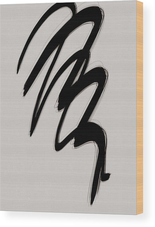 Abstract Wood Print featuring the drawing Strokes 2 - Minimal Black and Neutral Abstract by Menega Sabidussi