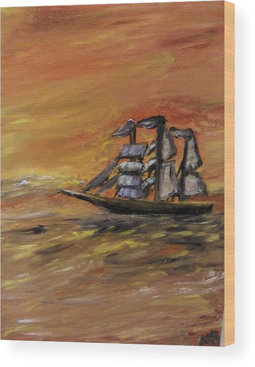 Paintings Wood Print featuring the painting Sunset Sails by Andrew Blitman