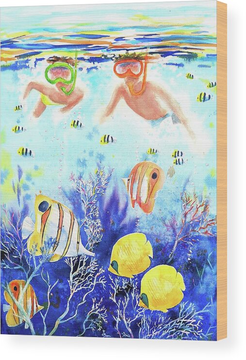 Underwater Wood Print featuring the painting Swimming with the Fish by Carlin Blahnik CarlinArtWatercolor