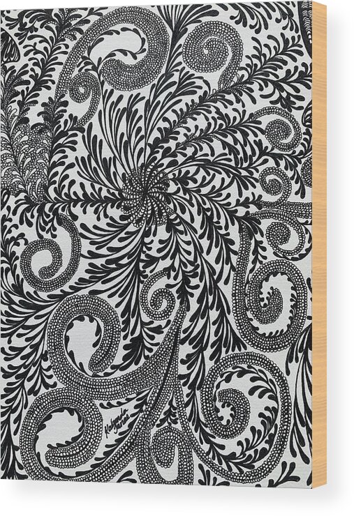 Black And White Wood Print featuring the drawing Swirls by Kalunda Janae Hilton