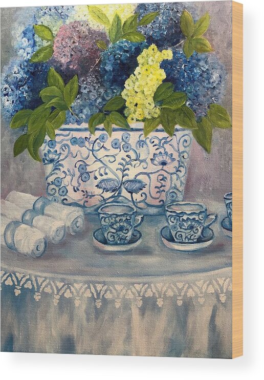 Cups Wood Print featuring the painting Tea Time by Barbara Landry