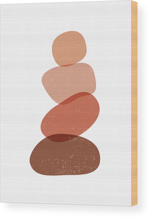 Terracotta Wood Print featuring the mixed media Terracotta Abstract 60 - Modern, Contemporary Art - Abstract Organic Shapes - Zen Pebbles - Brown by Studio Grafiikka