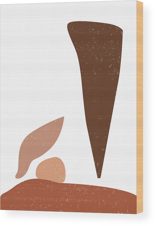 Terracotta Wood Print featuring the mixed media Terracotta Abstract 73 - Modern, Contemporary Art - Abstract Organic Shapes - Minimal - Brown by Studio Grafiikka
