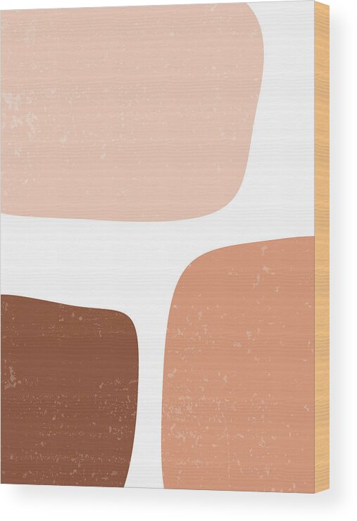Terracotta Wood Print featuring the mixed media Terracotta Abstract 75 - Modern, Contemporary Art - Abstract Organic Shapes - Minimal - Brown by Studio Grafiikka