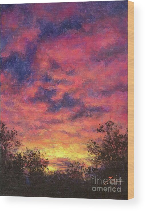 Sunset Wood Print featuring the painting Texas Sunset by Zan Savage
