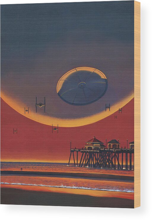 Huntington Beach Wood Print featuring the painting Thats No Moon by Cliff Wassmann