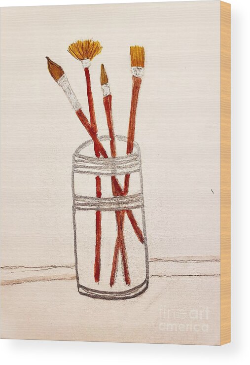 Paint Brushes Wood Print featuring the painting The Artist's Tools by Margaret Welsh Willowsilk