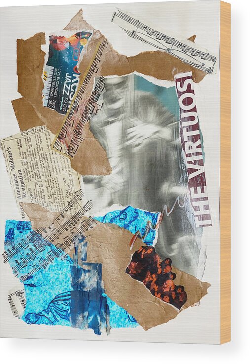 Collage Wood Print featuring the mixed media The Beat Goes On by Jessica Levant