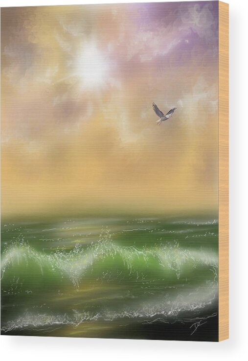 Lonely Wood Print featuring the digital art The lone bird by Darren Cannell