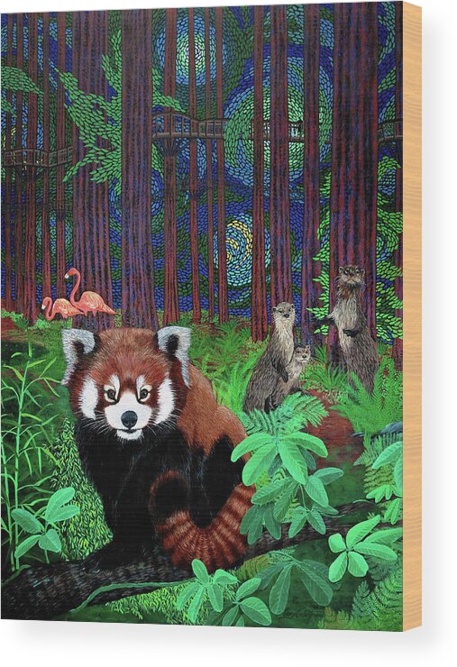 Sequoia Park Zoo Wood Print featuring the painting The Magic Of Sequoia Park Zoo by Cory Calantropio