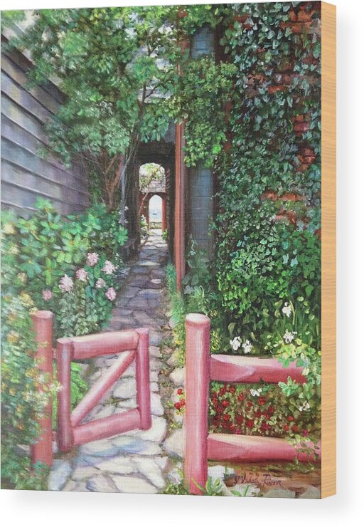 Pink Gate Wood Print featuring the painting The Pink Gate by Judy Rixom