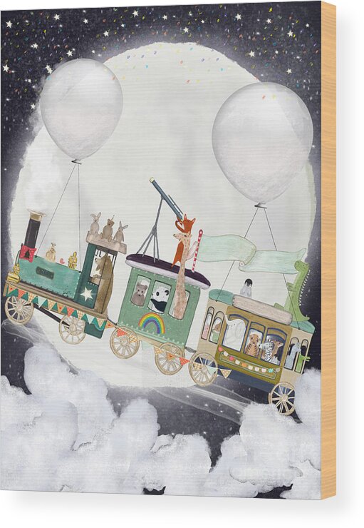 Nursery Wood Print featuring the painting The Starlight Express by Bri Buckley