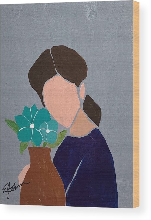  Wood Print featuring the painting This Girl with Flower by Elise Boam
