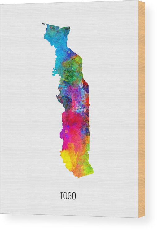 Togo Wood Print featuring the digital art Togo Watercolor Map by Michael Tompsett