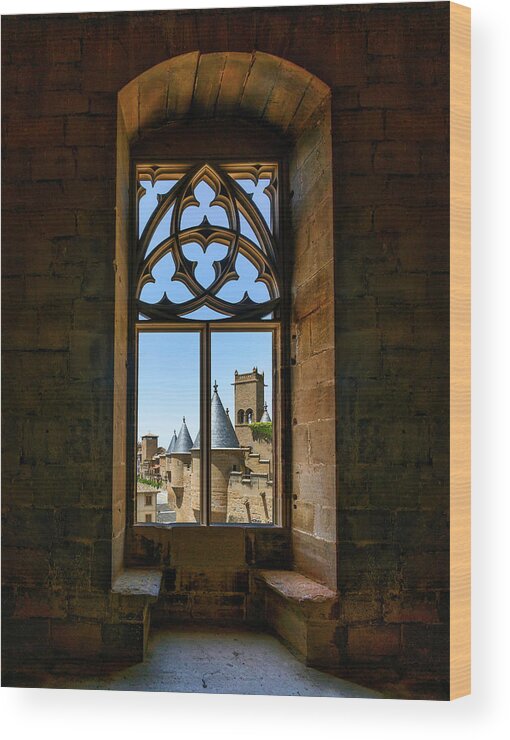 Ornate Wood Print featuring the photograph Tower's ornate window by Micah Offman