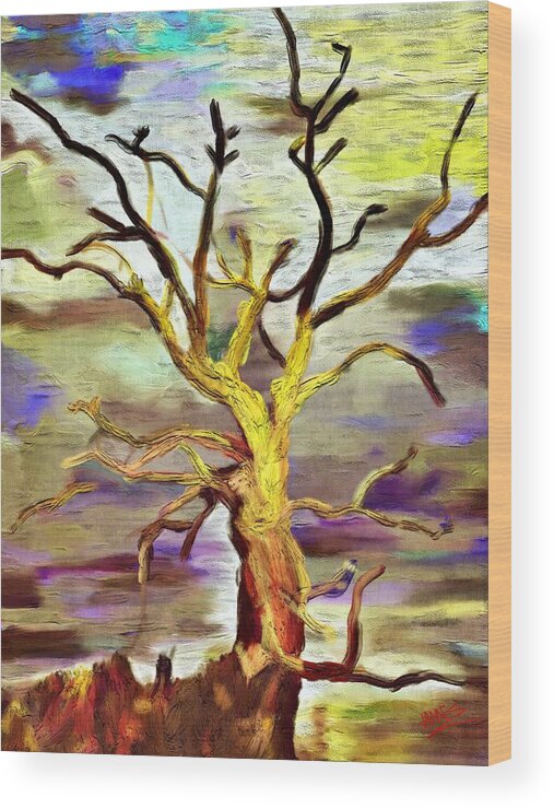 Landscape Wood Print featuring the painting Tree of Wisdom by James Shepherd
