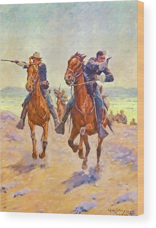 Charles Schreyvogel Wood Print featuring the painting Troopers in Pursuit by Charles Schreyvogel