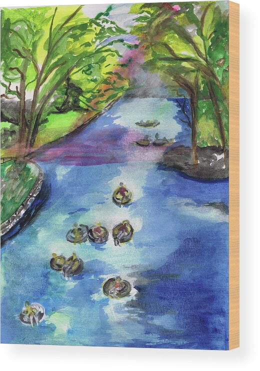 Water Wood Print featuring the painting Tubing the Guadalupe by Genevieve Holland