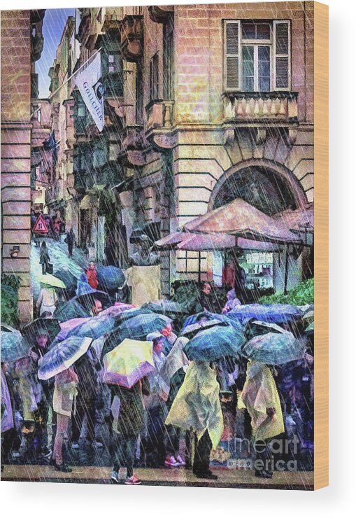 Valletta Wood Print featuring the digital art Umbrellas in Valleta by Jennie Breeze