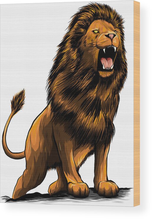 vector Illustration of angry leaping lion in black background Wood Print by  Dean Zangirolami - Pixels