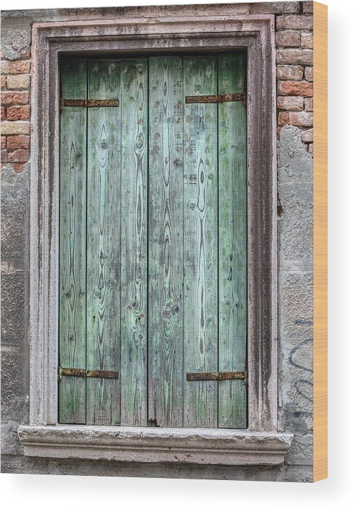 Venice Wood Print featuring the photograph Venice Green Wood Window by David Letts