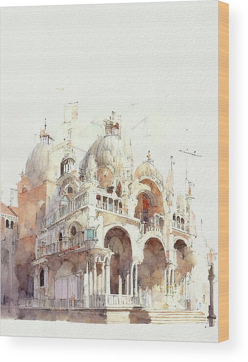 Venice Wood Print featuring the painting Venice Italy Watercolor I by Naxart Studio