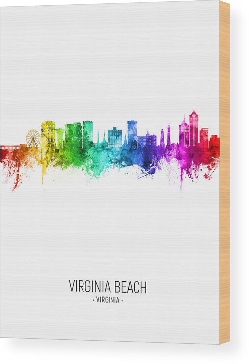 Virginia Beach Wood Print featuring the digital art Virginia Beach Virginia Skyline #29 by Michael Tompsett