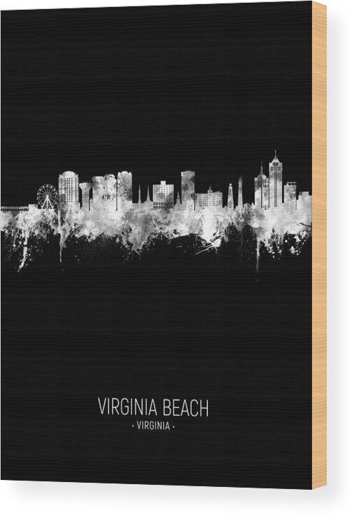 Virginia Beach Wood Print featuring the digital art Virginia Beach Virginia Skyline #31 by Michael Tompsett