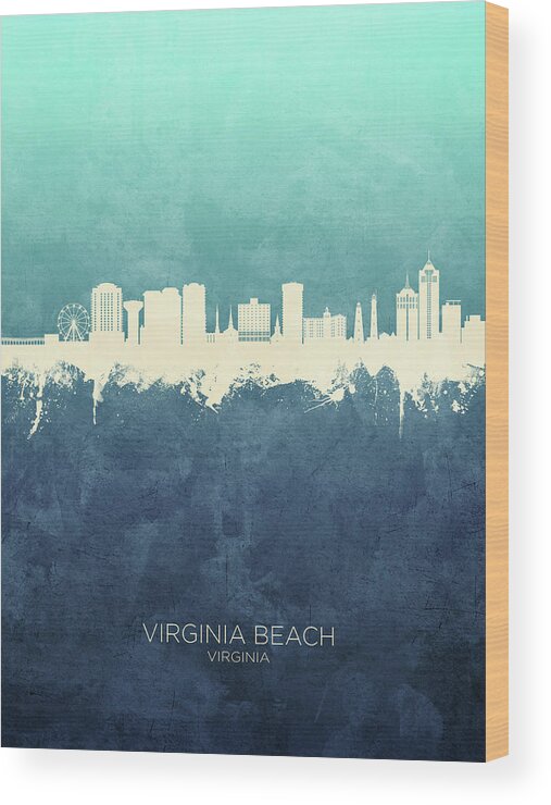 Virginia Beach Wood Print featuring the digital art Virginia Beach Virginia Skyline #39 by Michael Tompsett