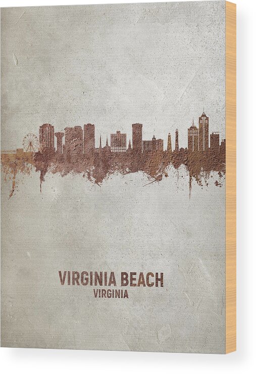 Virginia Beach Wood Print featuring the digital art Virginia Beach Virginia Skyline #42 by Michael Tompsett