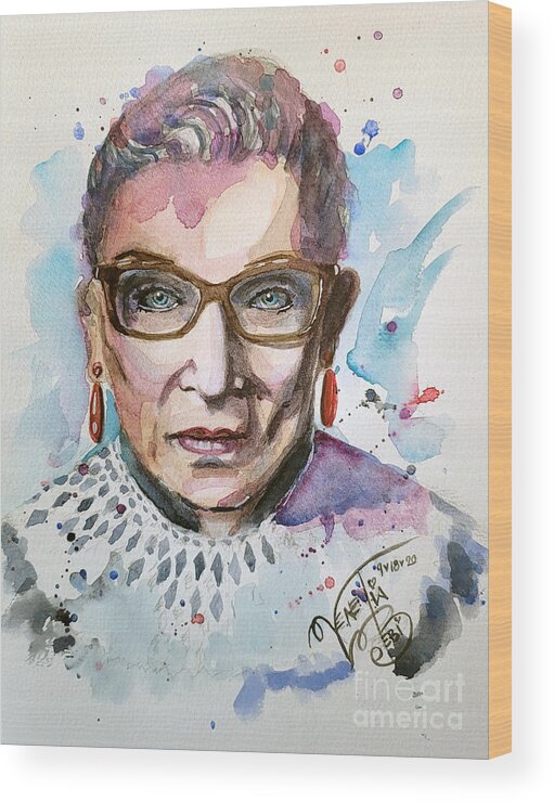 Portrait Wood Print featuring the painting Voice of Reason - Tribute to RBG by Venetia Bebi