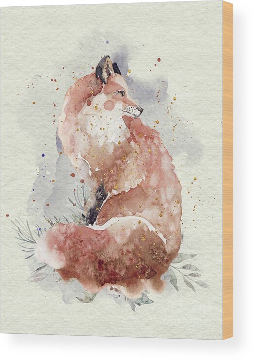Fox Wood Print featuring the painting Watercolor Fox by Garden Of Delights