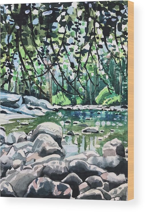 Wawona Wood Print featuring the painting Wawona Swimming Hole by Luisa Millicent