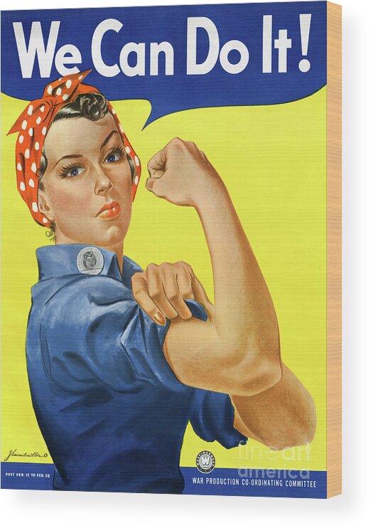 Rosie Wood Print featuring the drawing We Can Do It Rosie the Riveter Poster by Vintage Treasure