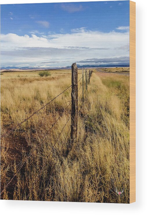 Oldwest Wood Print featuring the photograph West Texas Fenceline by Pam Rendall