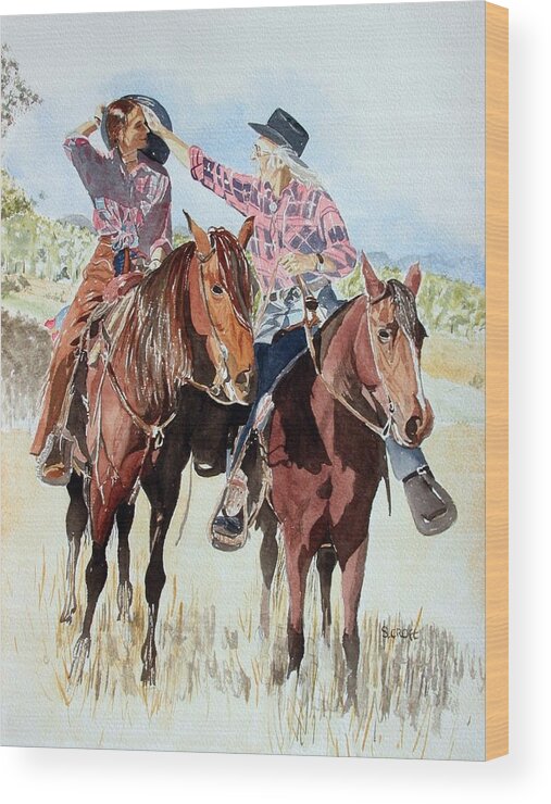 Horses Wood Print featuring the painting Western Romance by Sandie Croft