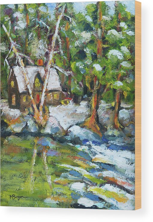 Landscape Wood Print featuring the painting Winter Retreat by Mike Bergen