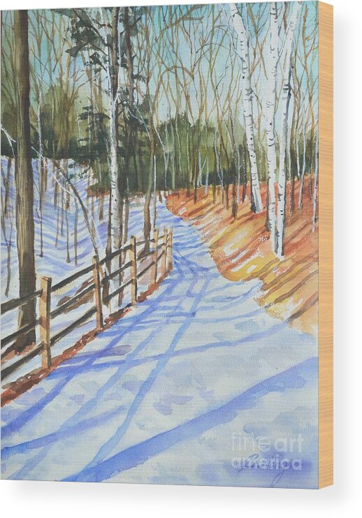 Trees Wood Print featuring the painting Winter shadows #3 #1 by Betty M M Wong