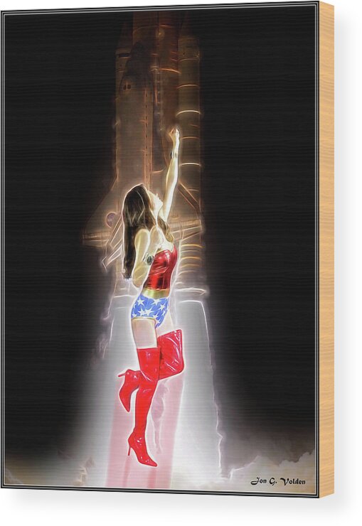 Wonder Wood Print featuring the photograph Wonder Woman Liftoff by Jon Volden