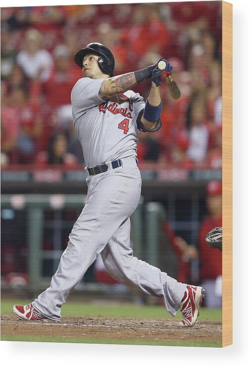 Great American Ball Park Wood Print featuring the photograph Yadier Molina by Andy Lyons