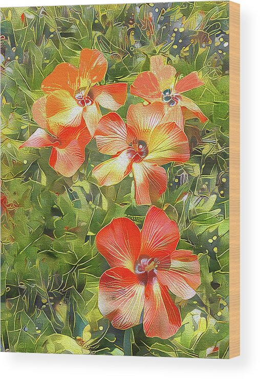 Flowers Wood Print featuring the mixed media Yellow And Orange Hibiscus by Deborah League