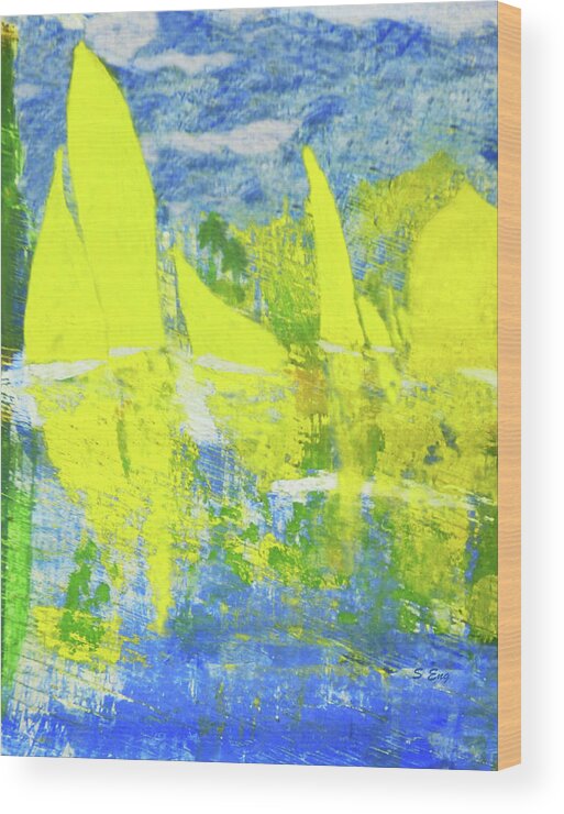Abstract Wood Print featuring the painting Yellow Sails by Sharon Williams Eng