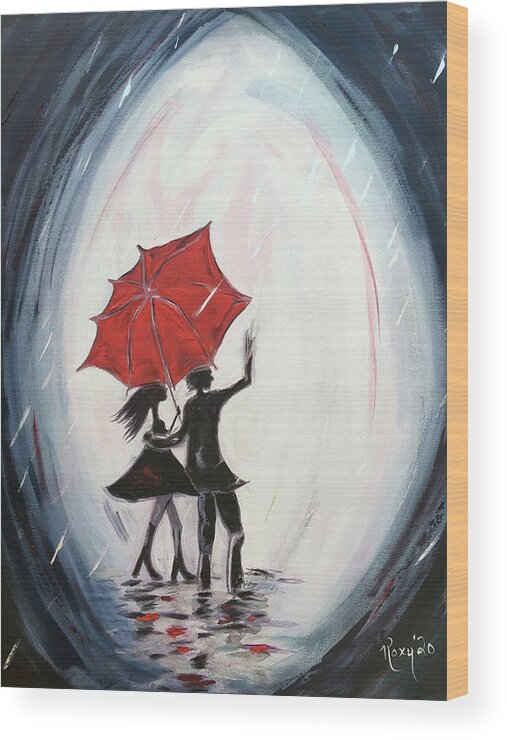 Walking Wood Print featuring the painting Young Love Walking by Roxy Rich