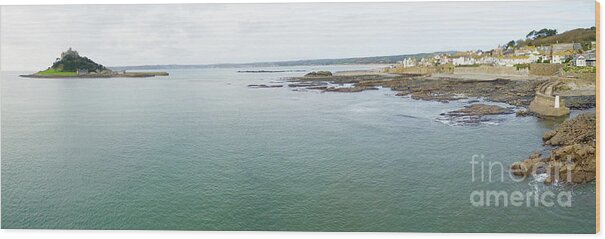 St Michaels Mount Wood Print featuring the photograph St Michaels Mount bay aerial by Steev Stamford