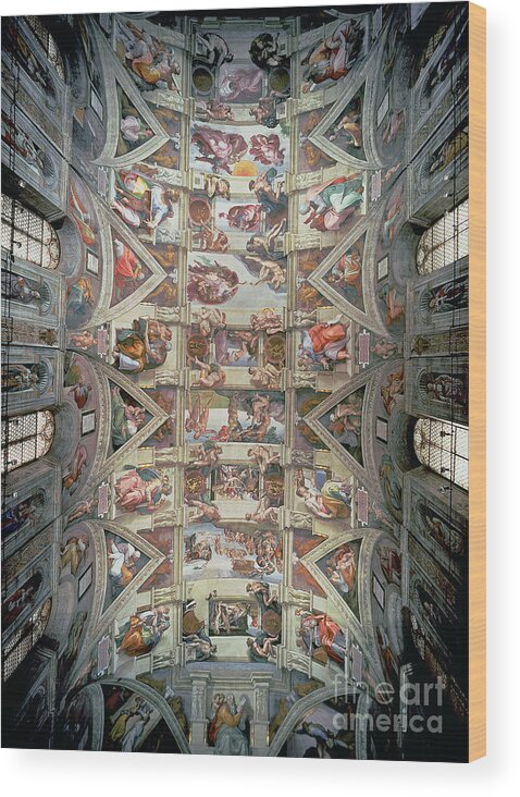 Sistine Chapel Ceiling Wood Print By Michelangelo