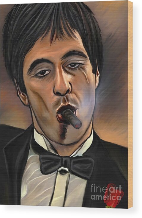Al Wood Print featuring the painting Al Pacino-Godfather by Andrzej Szczerski