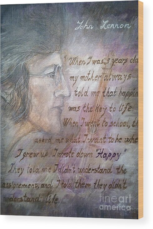 John Lennon Wood Print featuring the painting '' For you John '' by Delona Seserman