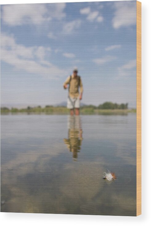 Bozeman Wood Print featuring the photograph Fly Fishing On A Lake In Bozeman #1 by Jordan Siemens